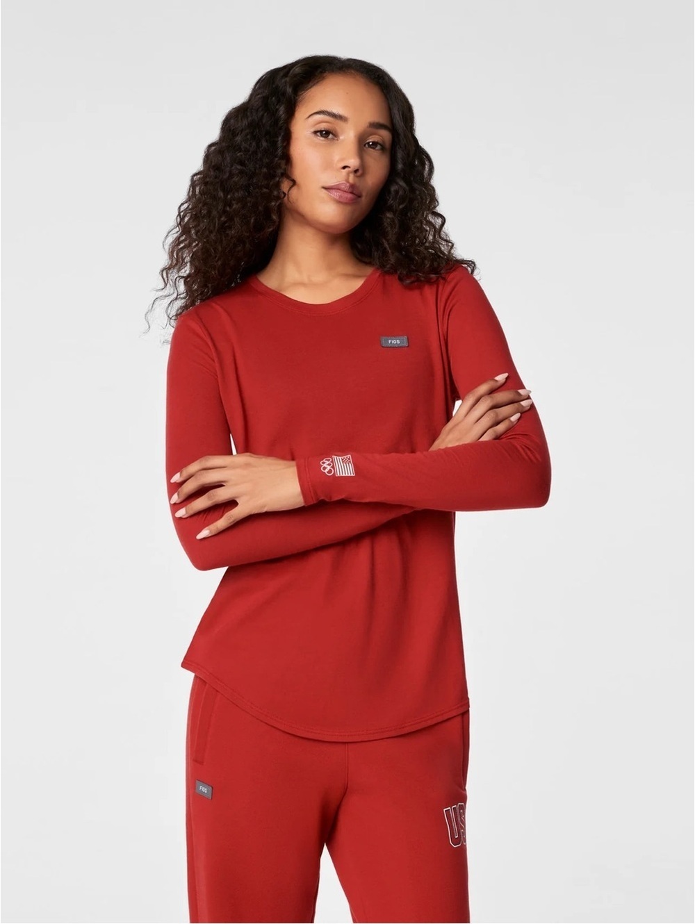 Figs USA Long-Sleeve Tee in Red